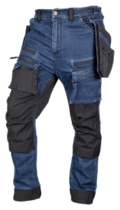 DENIM work trousers, Cordura reinforcement, detachable holster pockets, Bleu, size L