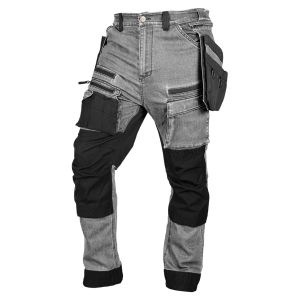 DENIM work trousers, Cordura reinforcement, detachable holster pockets, grey, size L