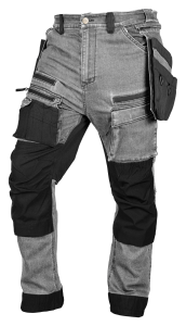 DENIM work trousers, Cordura reinforcement, detachable holster pockets, grey, size S