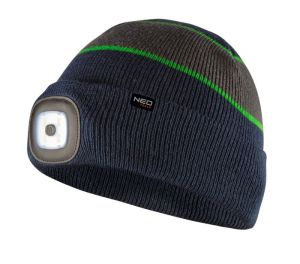 Muts met LED-zaklamp, marineblauw-grijs-groen