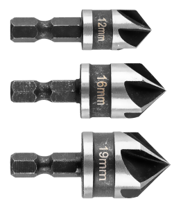 Verzinkboor Zeskant, 12, 16, 19 mm, set van 3 stuks