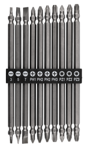 Set lange omkeerbare bits: SL3 /5/7, PH1 /2 /2 /3, PZ1/2/3 x 150 mm, 10 stuks.