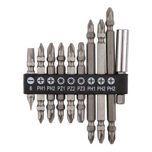 Set omkeerbare bits SL6, PH1x2, PH2x3, PZ1/2/3, met magnetische houder 60 mm, 10 stuks.