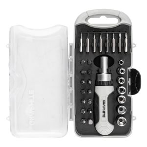 Bit- en precisiebitset met magnetische houder met ratel 115 mm, 30 stuks.