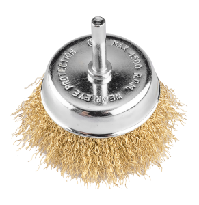 Stootdraadborstel 75 mm, gegolfde draad, messing, met 6 mm schacht