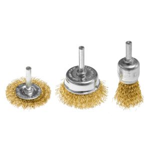 Staalborstels gegolfd draad, messing, 25, 37, 50 mm, 3 stuks, 6 mm schacht