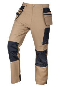 Mix&Match work trousers, 4 way stretch, with holsters, Cordura reinforcements, beige and black, size
