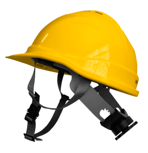 Industriële helm met kinband, geel