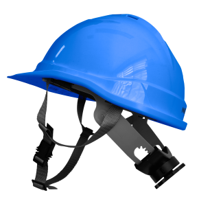 Industriële helm met kinband, blauw
