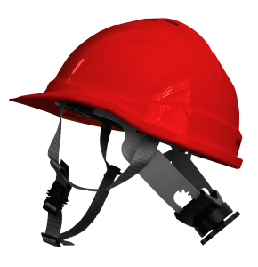 Industriële helm met kinband, rood
