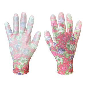 PU-GECOATE TUINHANDSCHOENEN, ROZENPATROON, MAAT 9